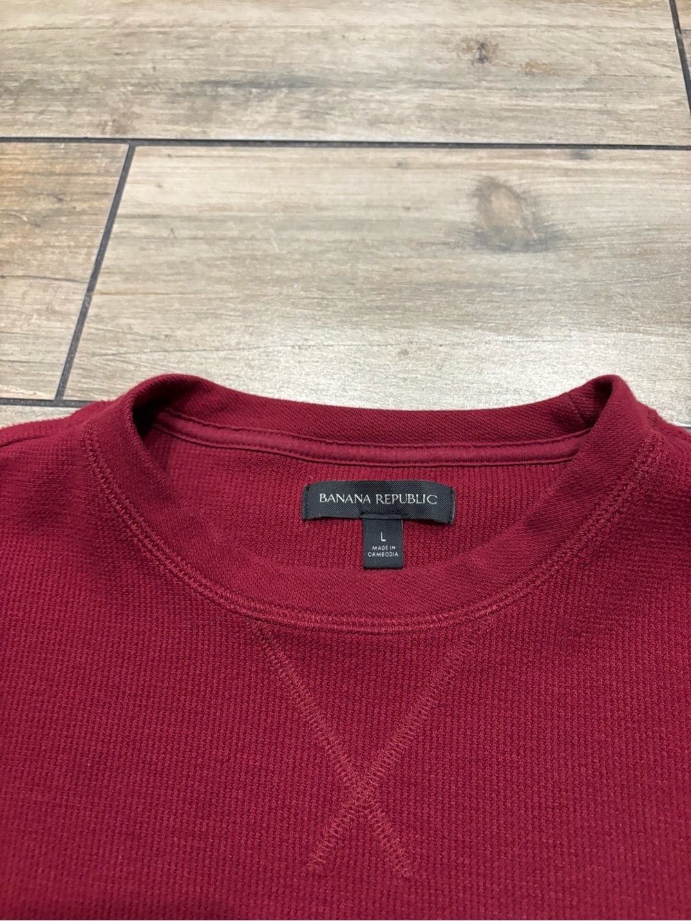 Banana Republic Waffle Knit Crewneck Sweater Maroon Burgundy Thermal Mens L - Picture 6 of 6